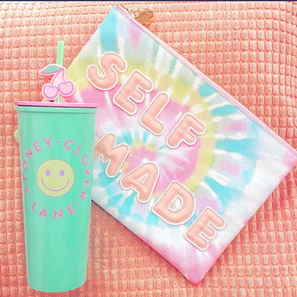 Preppy STONEY CLOVER LANE Teal Green Stainless Steel Tumbler Heart straw - Picture 8 of 13